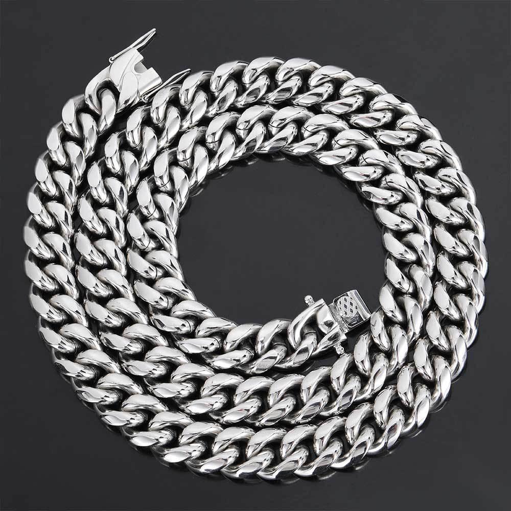 Stainless Steel Cuban Chain Necklace with Dragon Head Clasp for Men | Polished Titanium Steel | Caratix Jewelry - CaratixJewelry